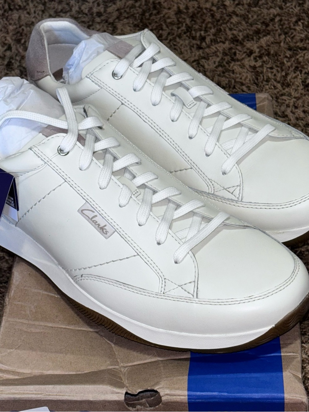 CLARKS Townview Lace Leather Shoes Men's Size 13 White 26184718 New